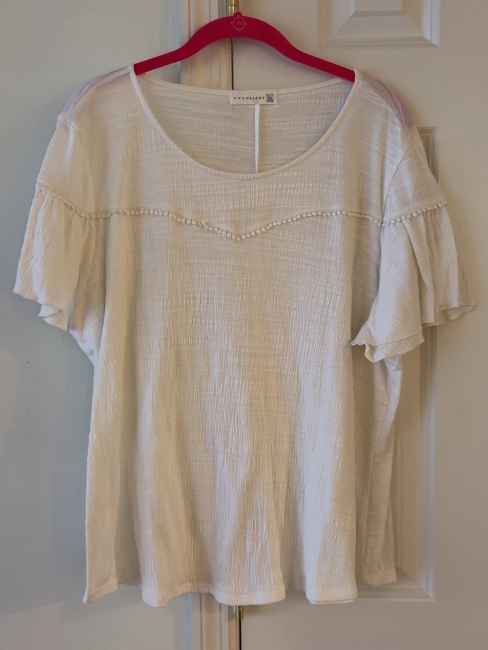Like New ~ Retrology Women's Cream Ruffle Sleeve Texture Top ~ Size XL - Picture 2 of 2